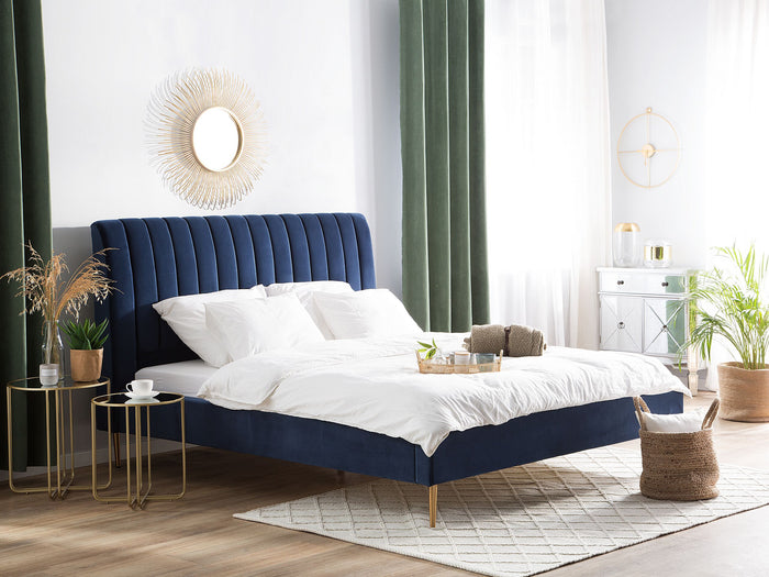 Beliani - MARVILLE - Tweepersoonsbed - Blauw - 180 x 200 cm - Fluweel