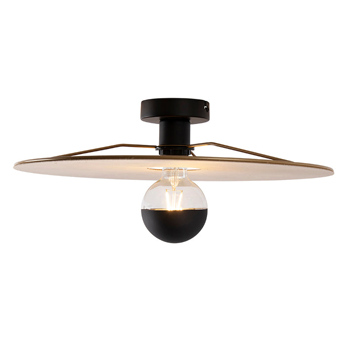 QAZQA Plafondlamp zwart platte kap taupe 45 cm - Combi
