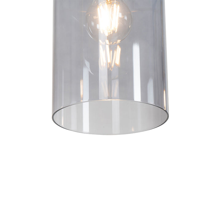 QAZQA Hanglamp zwart met smoke glas langwerpig 3-lichts - Vidra