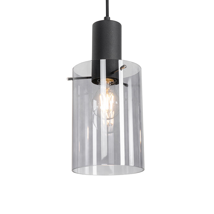 QAZQA Hanglamp zwart met smoke glas langwerpig 3-lichts - Vidra