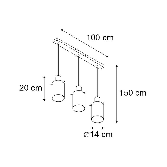 QAZQA Hanglamp zwart met smoke glas langwerpig 3-lichts - Vidra