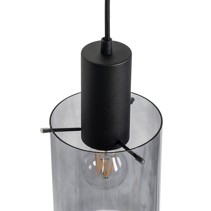 QAZQA Hanglamp zwart met smoke glas langwerpig 3-lichts - Vidra