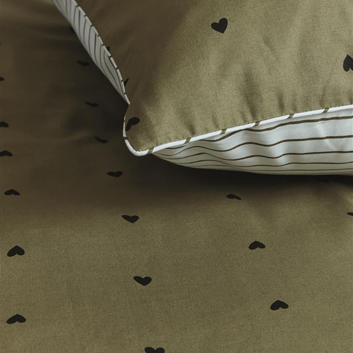 vtwonen Striped Hearts Dekbedovertrek 200 x 200/220 cm - Groen
