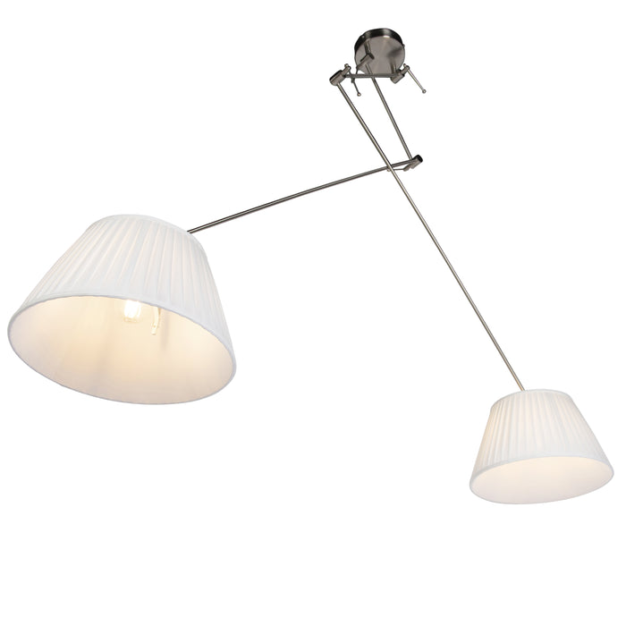 QAZQA Hanglamp staal met plisse kappen crème 35 cm 2-lichts - Blitz