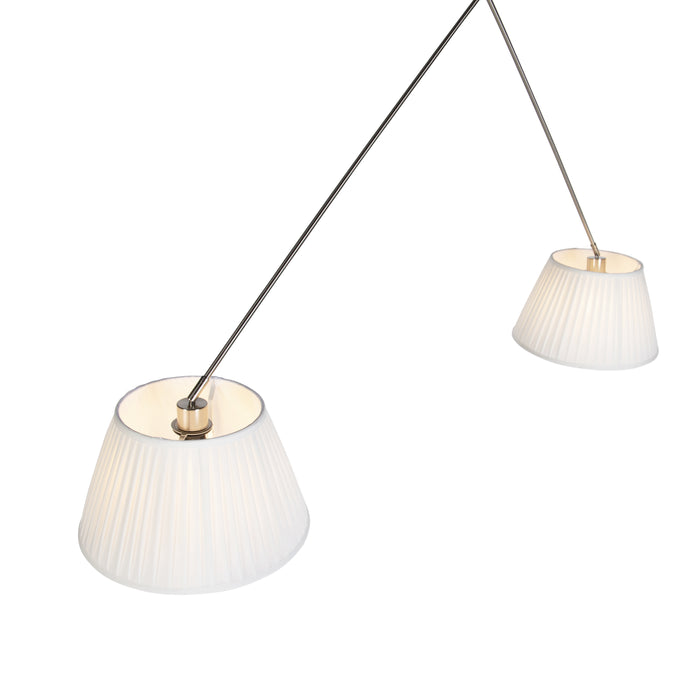 QAZQA Hanglamp staal met plisse kappen crème 35 cm 2-lichts - Blitz