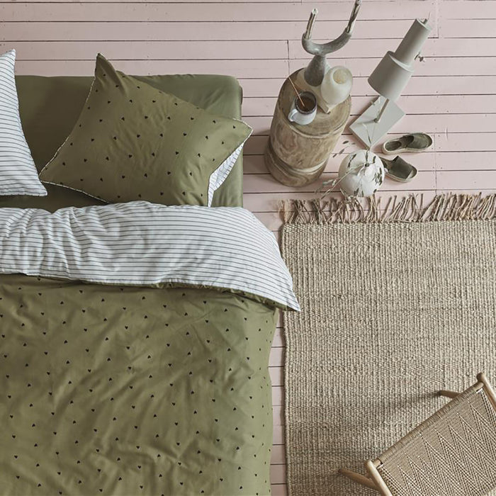 vtwonen Striped Hearts Dekbedovertrek 240 x 200/220 cm - Groen