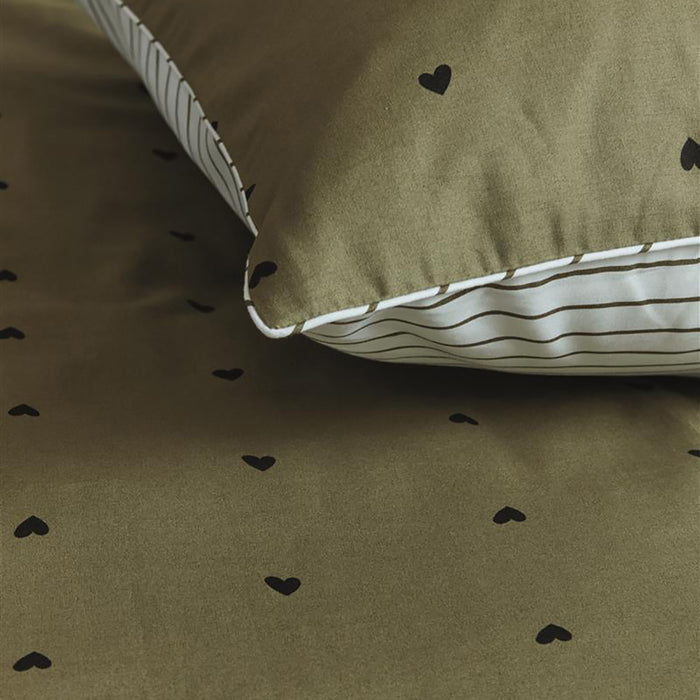 vtwonen Striped Hearts Dekbedovertrek 240 x 200/220 cm - Groen