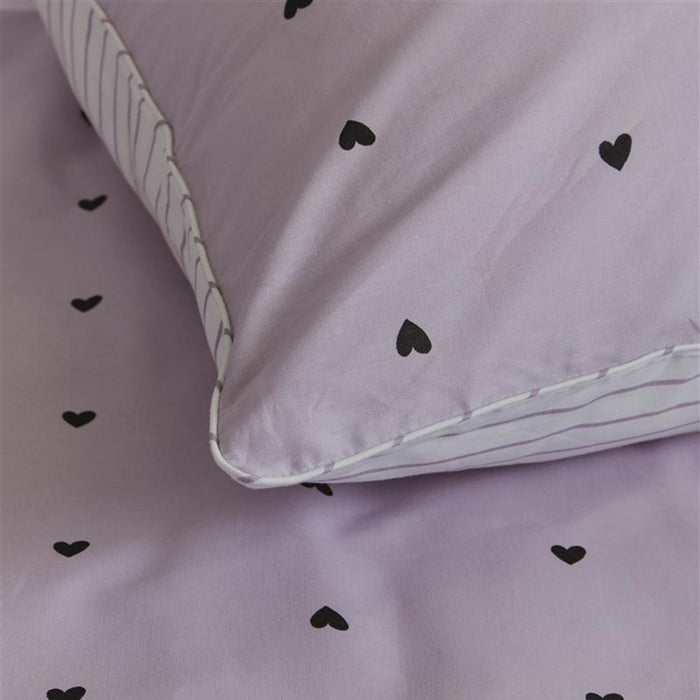 vtwonen Striped Hearts Dekbedovertrek 140 x 200/220 cm - Lila