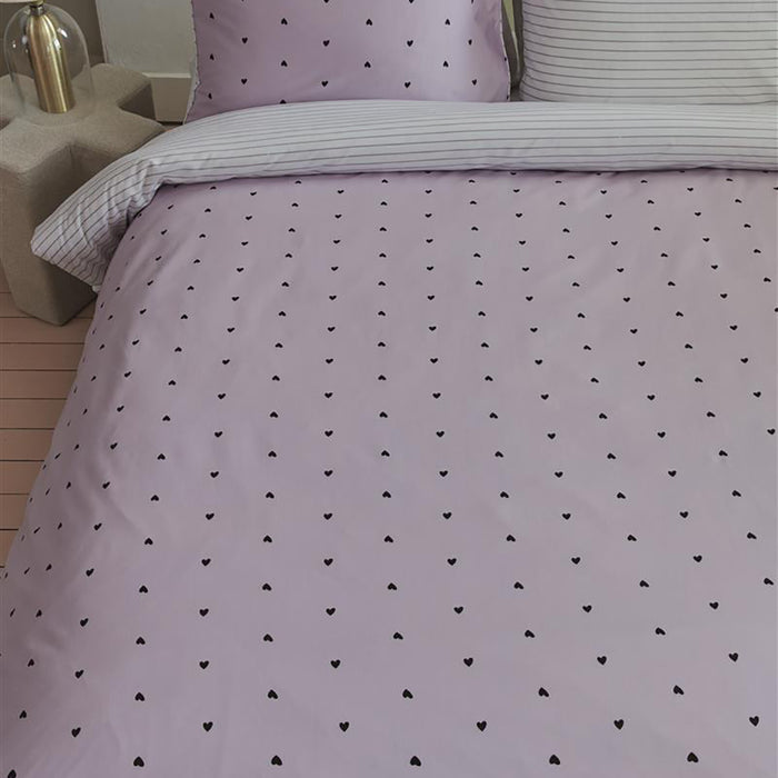 vtwonen Striped Hearts Dekbedovertrek 200 x 200/220 cm - Lila