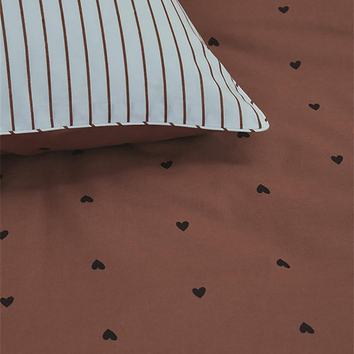 vtwonen Striped Hearts Dekbedovertrek 200 x 200/220 cm - Terra