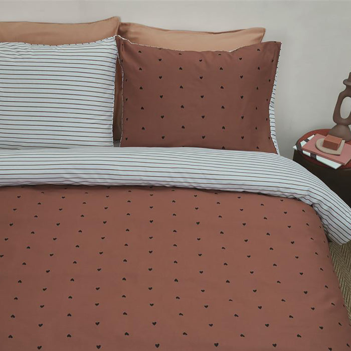 vtwonen Striped Hearts Dekbedovertrek 240 x 200/220 cm - Terra