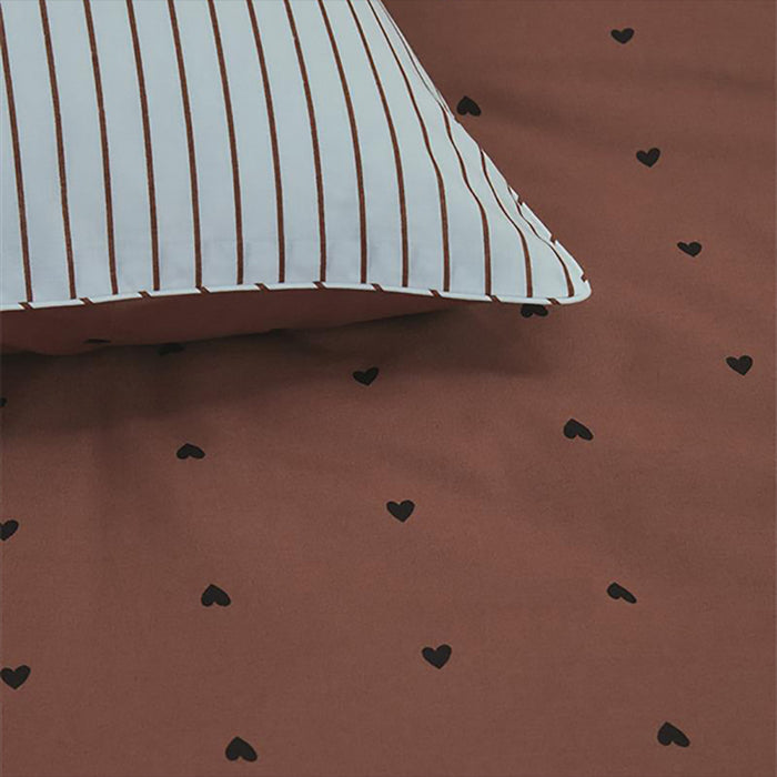 vtwonen Striped Hearts Dekbedovertrek 260 x 200/220 cm - Terra