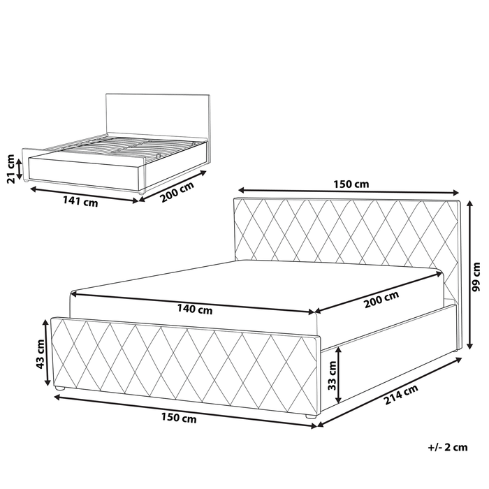 Beliani-ROCHEFORT -Bed met opbergruimte-Grijs-140 x 200 cm-Fluweel