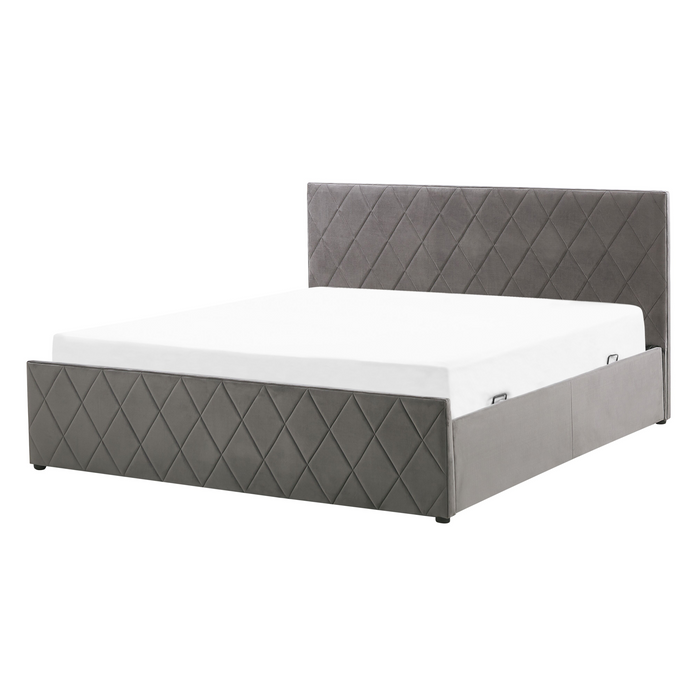 Beliani-ROCHEFORT -Bed met opbergruimte-Grijs-140 x 200 cm-Fluweel