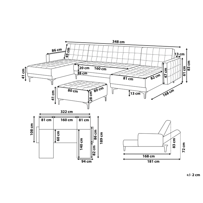 Beliani-ABERDEEN-Bank U-vormig-Marineblauw-Universeel-Fluweel