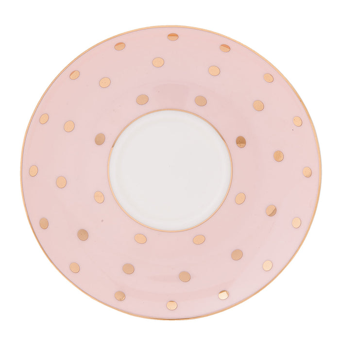 Clayre & Eef Kop en schotel 120 ml Roze Porselein Rond Stippen Servies