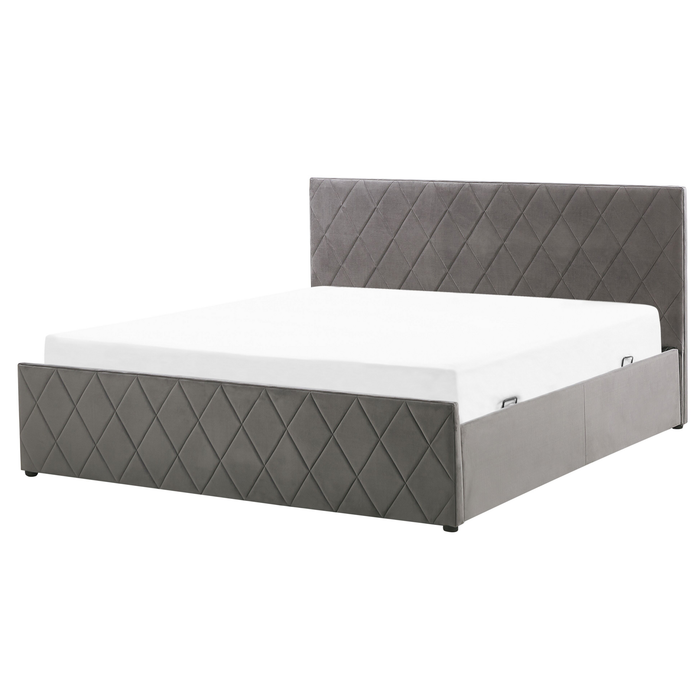 Beliani-ROCHEFORT -Bed met opbergruimte-Grijs-160 x 200 cm-Fluweel