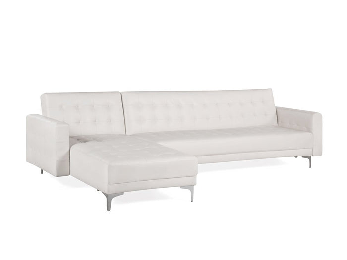 Beliani-ABERDEEN-Hoekslaapbank-Wit-Rechterzijde-267 cm-Kunstleer
