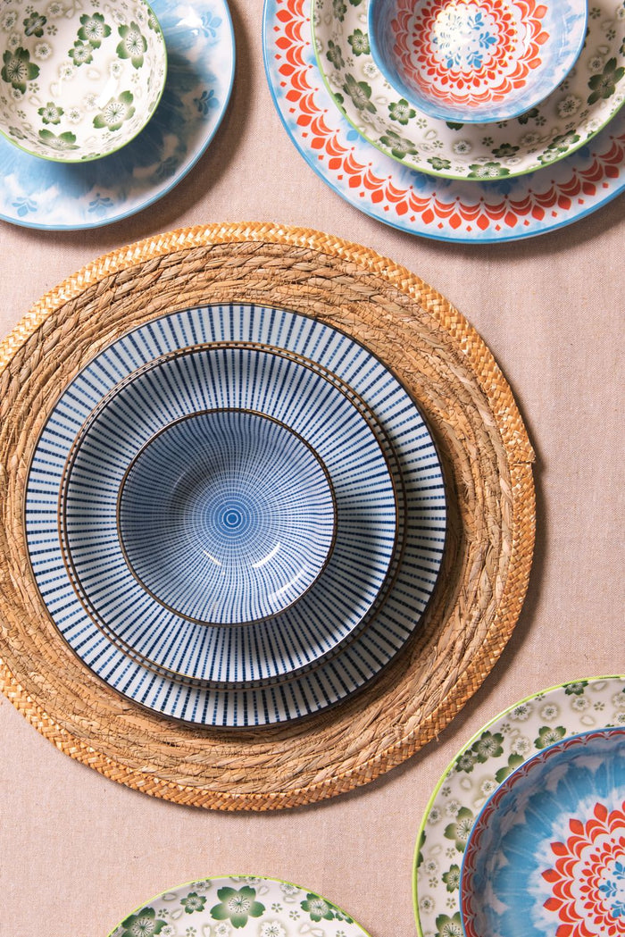 Clayre & Eef Soepkom  Ø 13 cm Wit Blauw Keramiek Rond Strepen