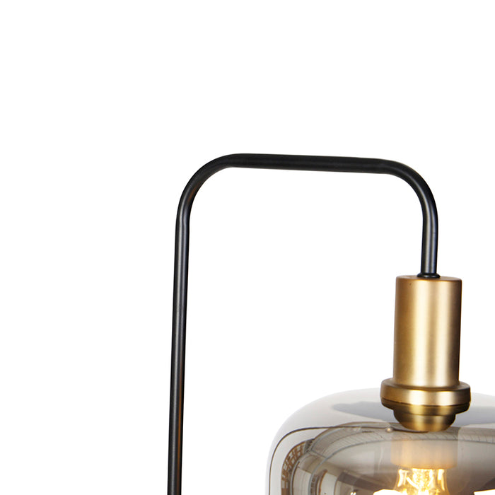 QAZQA Design vloerlamp zwart met goud en smoke glas - Zuzanna