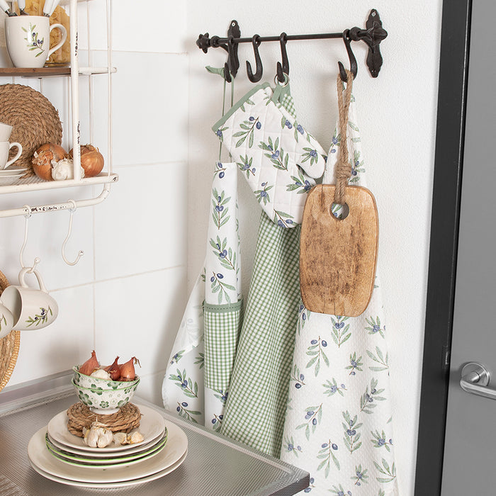 Clayre & Eef Ovenwant 16x30 cm Groen Wit Katoen olijf Ovenhandschoen