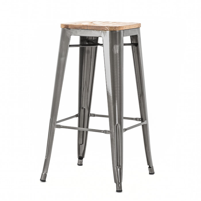 Legend Metalen barkruk industrieel metaal - met houten zitting - 77 cm