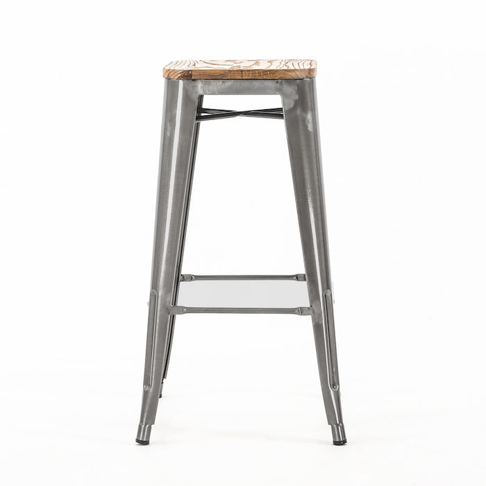 Legend Metalen barkruk industrieel metaal - met houten zitting - 77 cm