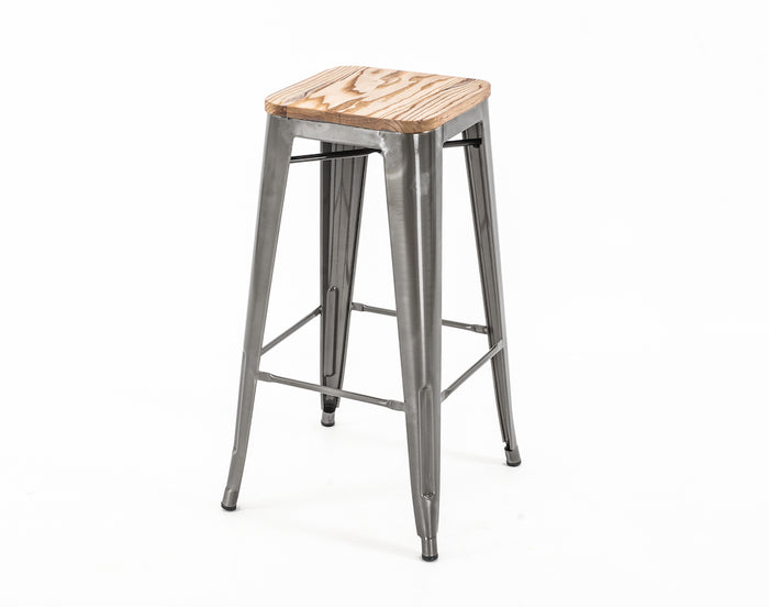 Legend Metalen barkruk industrieel metaal - met houten zitting - 77 cm