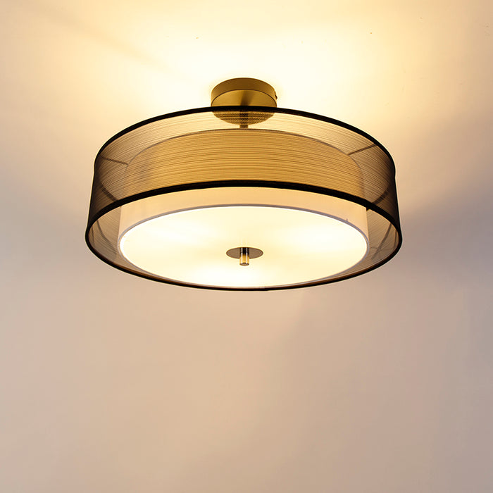 QAZQA Moderne plafondlamp zwart met wit 50 cm 3-lichts - Drum Duo