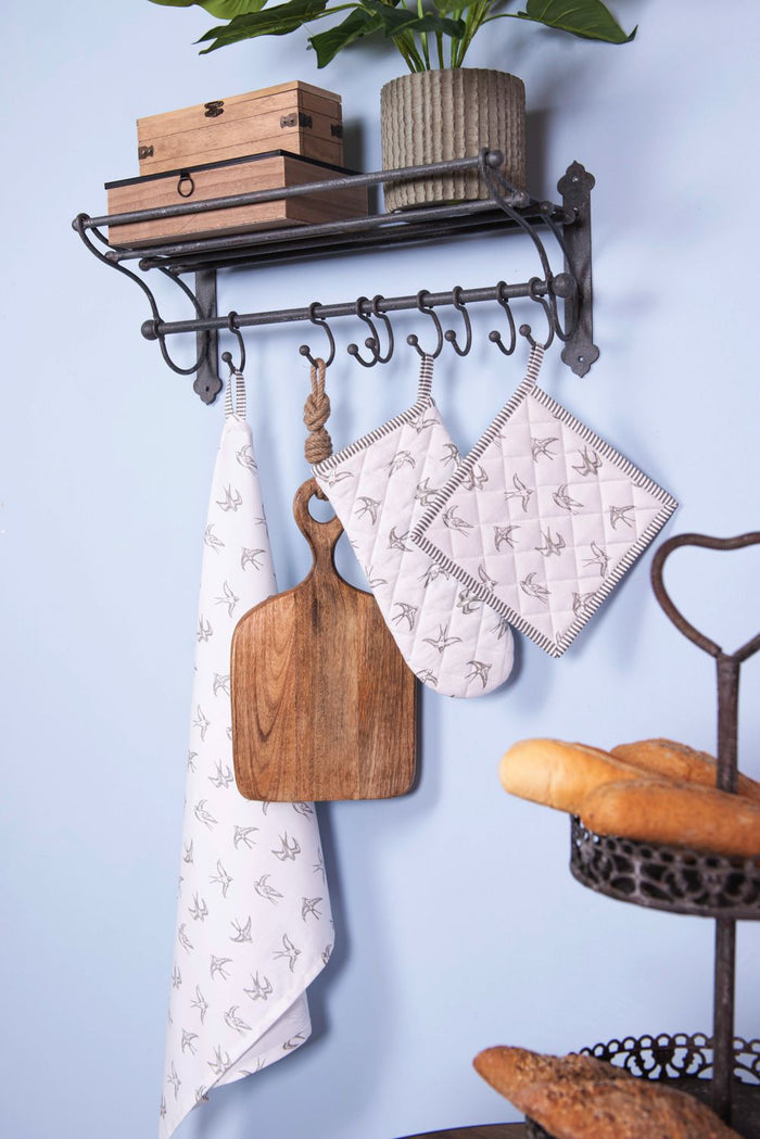 Clayre & Eef Keukenschort  70x85 cm Grijs Wit Katoen Zwaluw BBQ Schort