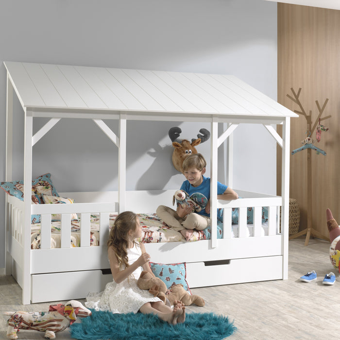 Vipack Housebed Huisbed 90 x 200 cm + Dak Wit + Bedlade