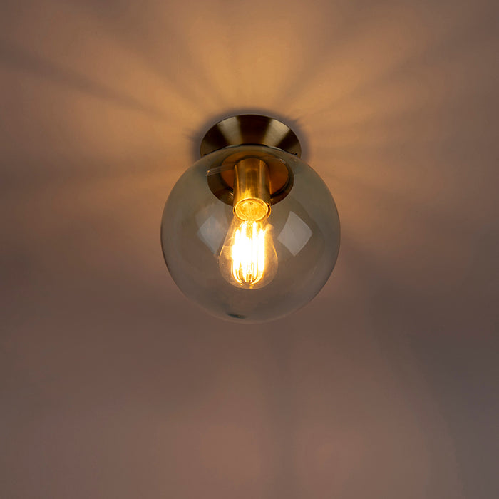 QAZQA Art Deco plafondlamp messing met blauw glas - Pallon