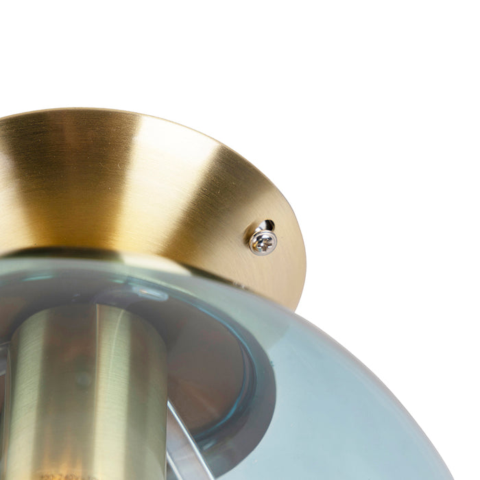 QAZQA Art Deco plafondlamp messing met blauw glas - Pallon