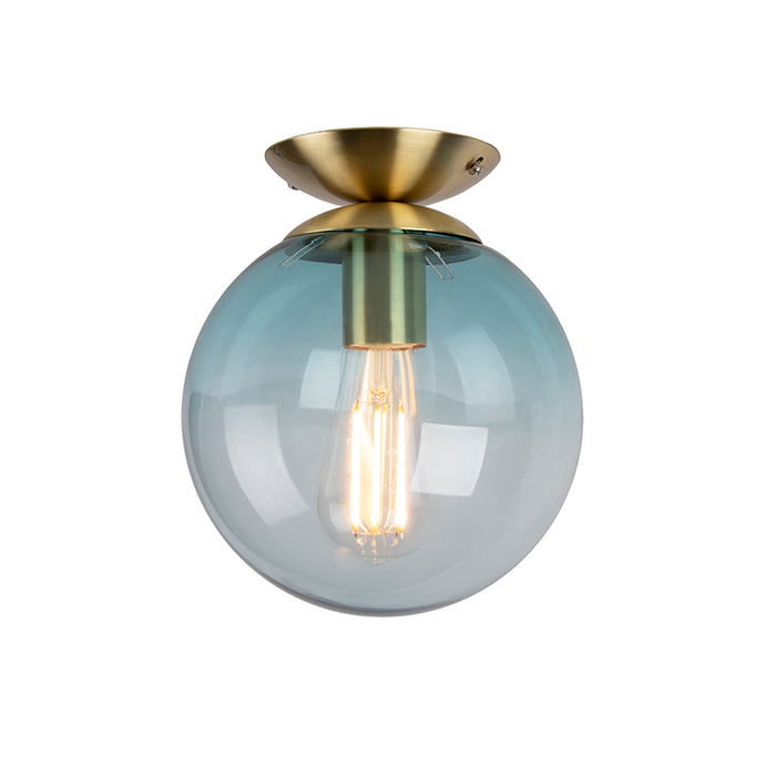 QAZQA Art Deco plafondlamp messing met blauw glas - Pallon