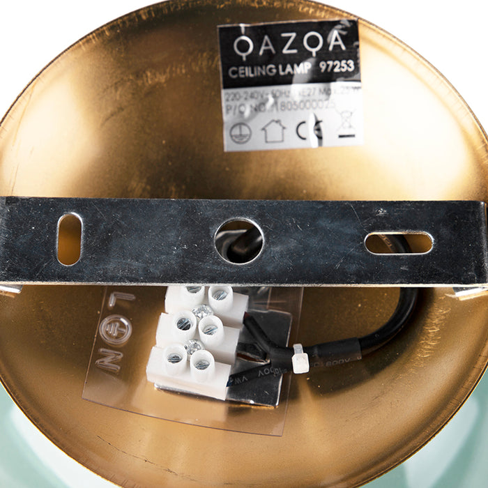 QAZQA Art deco plafondlamp messing met groen glas - Pallon