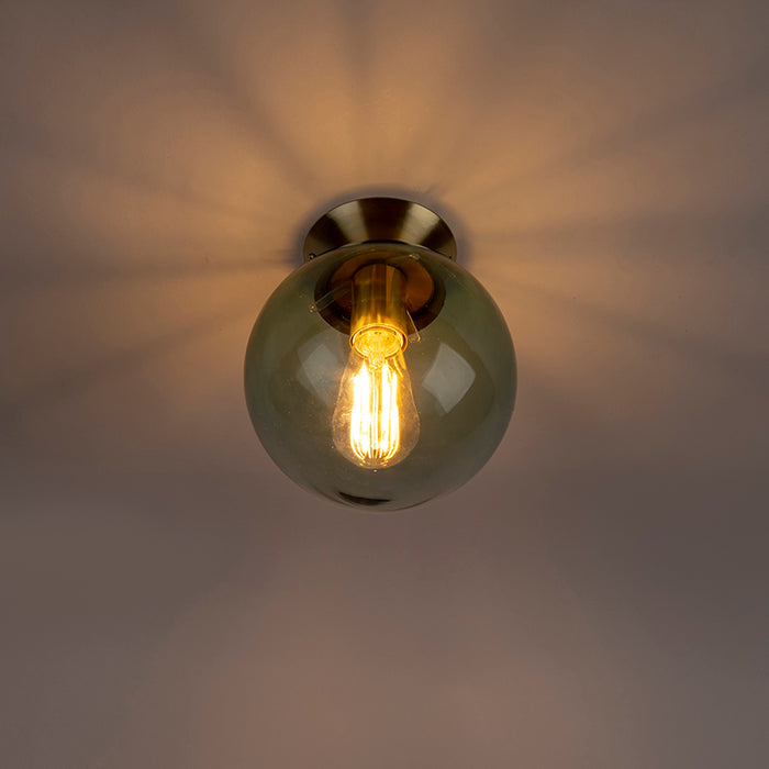 QAZQA Art deco plafondlamp messing met groen glas - Pallon