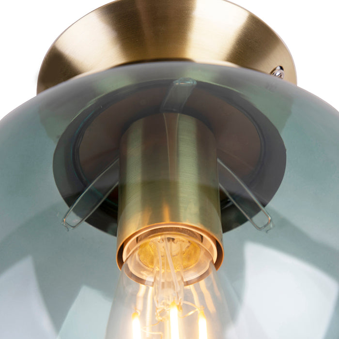 QAZQA Art deco plafondlamp messing met groen glas - Pallon