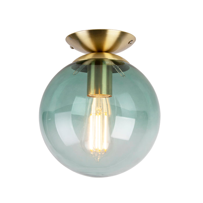 QAZQA Art deco plafondlamp messing met groen glas - Pallon