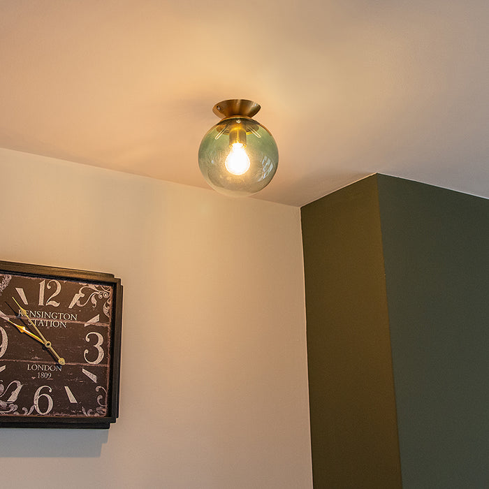 QAZQA Art deco plafondlamp messing met groen glas - Pallon