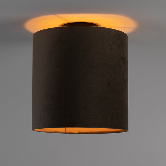 QAZQA Plafondlamp met velours kap taupe met goud 25 cm - Combi zwart