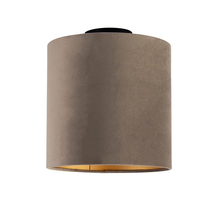 QAZQA Plafondlamp met velours kap taupe met goud 25 cm - Combi zwart