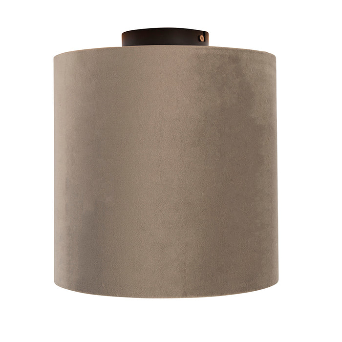QAZQA Plafondlamp met velours kap taupe met goud 25 cm - Combi zwart