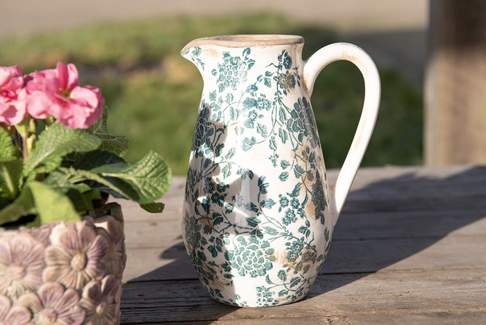 Clayre & Eef Decoratie Kan  1300 ml Groen Keramiek Rond Bladeren