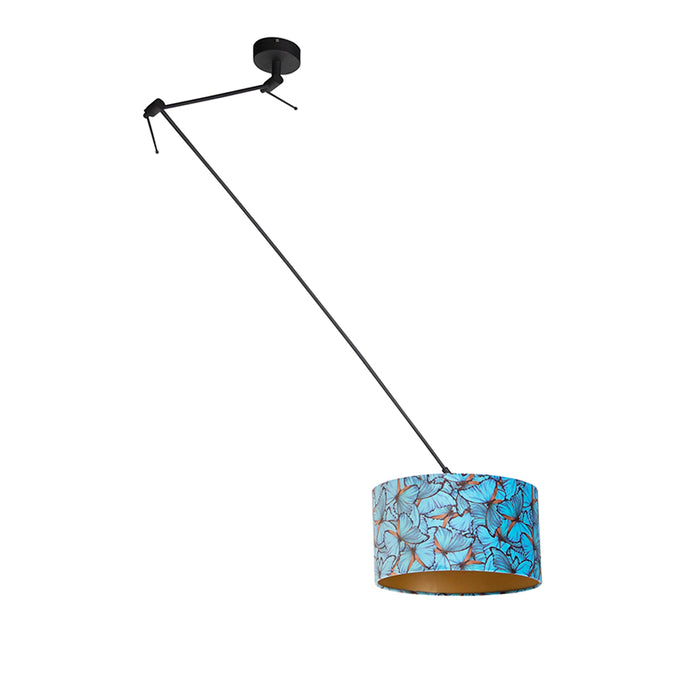 QAZQA Hanglamp zwart met velours kap vlinders met goud 35 cm - Blitz