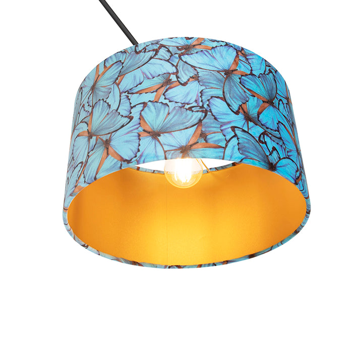 QAZQA Hanglamp zwart met velours kap vlinders met goud 35 cm - Blitz