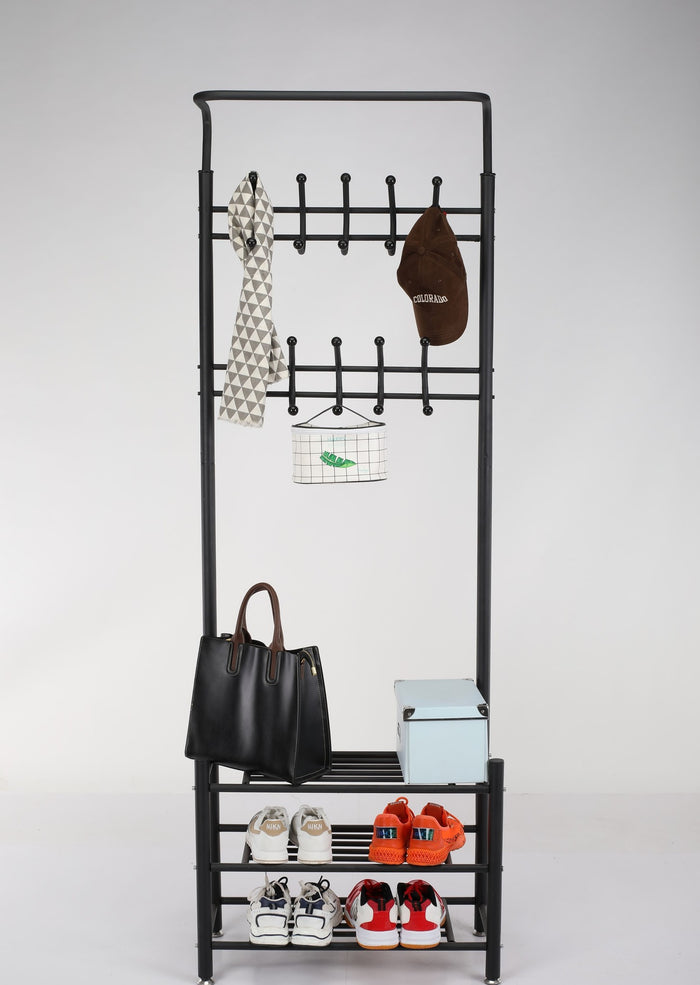 O'DADDY® kapstok staand - schoenenrek - 18 haken - 66x30x190cm - zwart