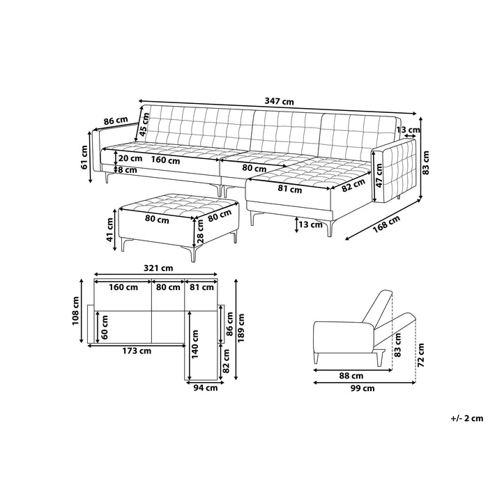 Beliani-ABERDEEN-Hoekslaapbank poef-Marineblauw-Links-347 cm-Fluweel