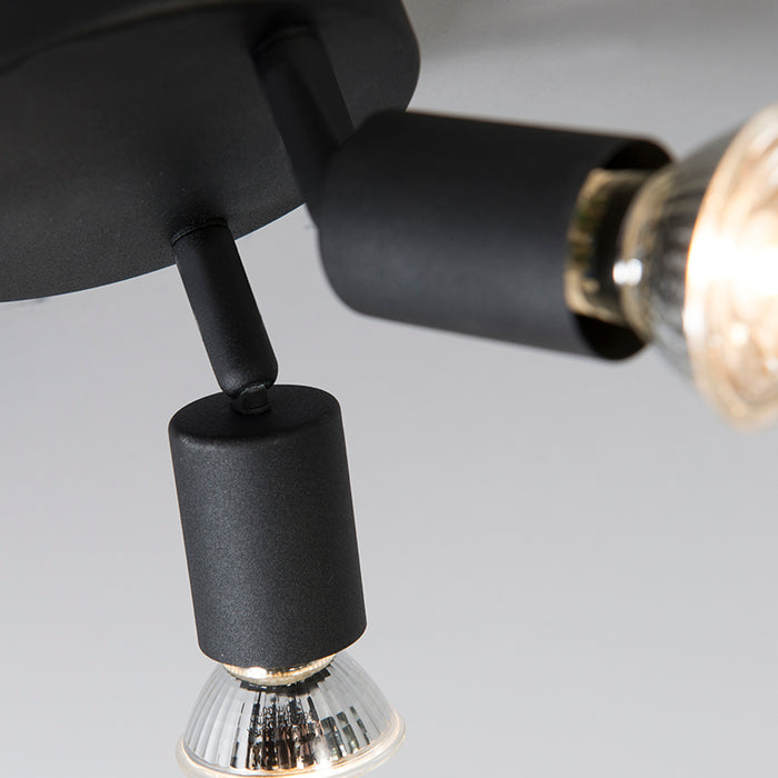 QAZQA Industriële spot zwart kantelbaar rond 3-lichts - Jeany