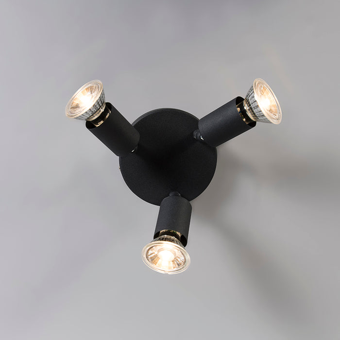 QAZQA Industriële spot zwart kantelbaar rond 3-lichts - Jeany