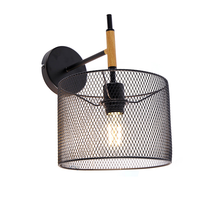 QAZQA Wandlamp drum-mesh - Zwart - Industrieel - L 23cm